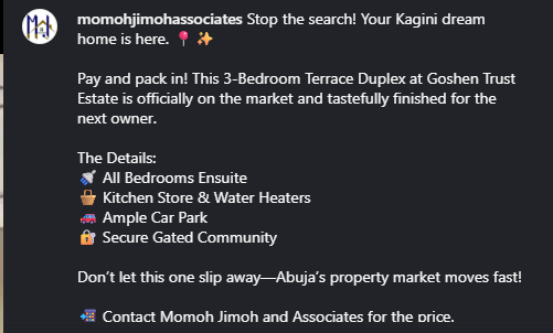 Momoh Jimoh and Associates Instagram social media post